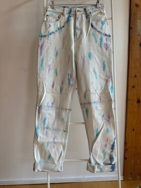 IRO Cream Painted High-Rise Jeans with Blue & Purple Splatter